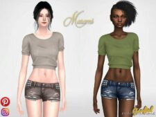 Sims 4 Adult Clothes Mod: Masami – Short T-Shirt With Lots Of Folds (Image #2)