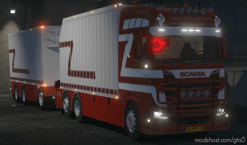 GTA 5 Vehicle Mod: Scania R570 G&J Leeuwen BV Steering Trailer Interior (Featured)