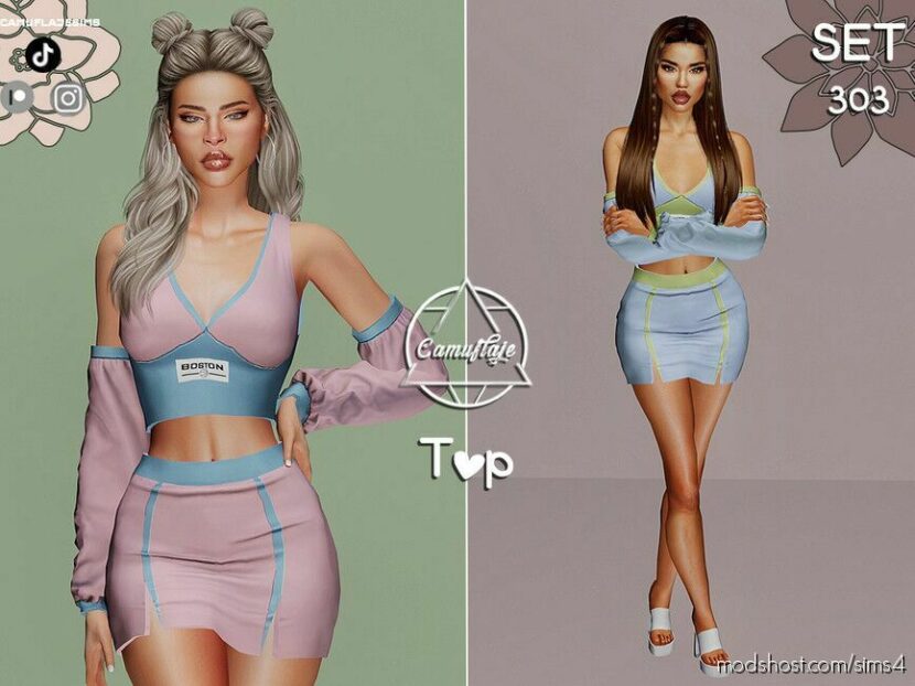 Sims 4 Female Clothes Mod: SET 303 – TOP & Skirt (Featured)