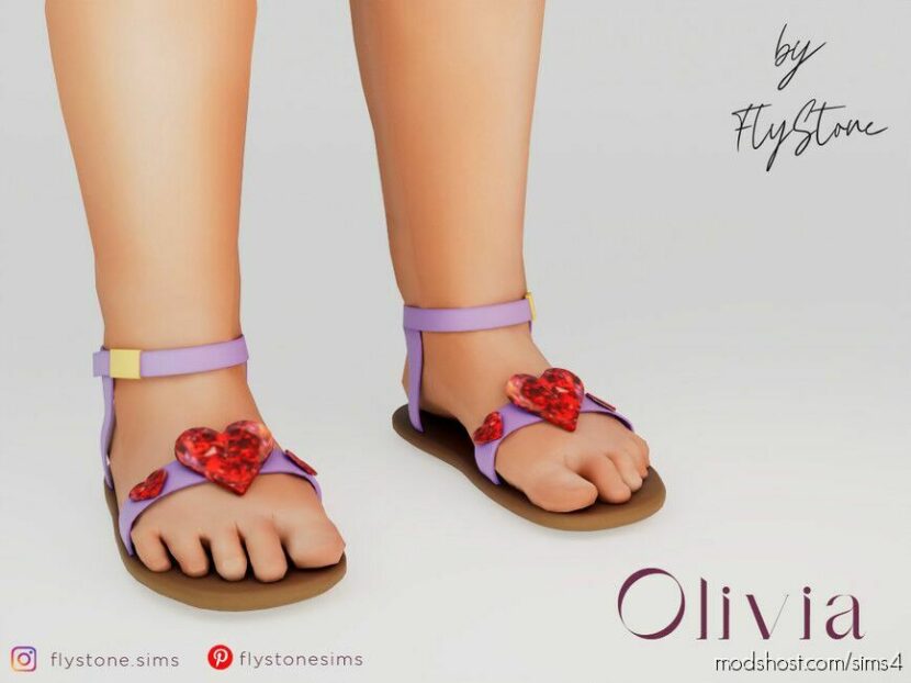 Sims 4 Kid Shoes Mod: Olivia – Toddler Sandals With Shiny Ruby Hearts (Featured)