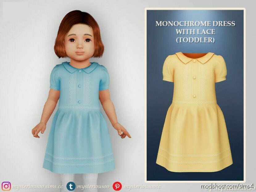 Sims 4 Female Clothes Mod: Monochrome Dress With Lace Toddler (Featured)