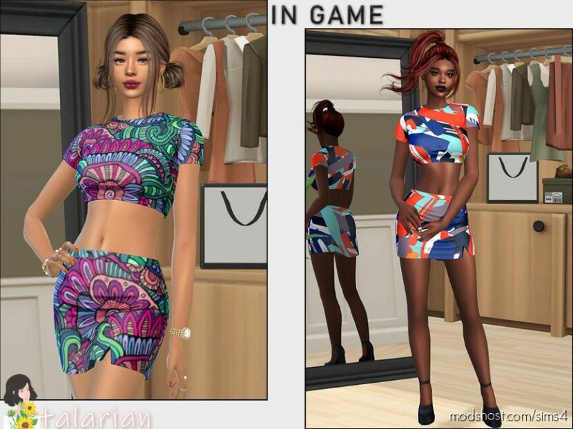 Sims 4 Female Clothes Mod: Juliette Printed SET (Featured)