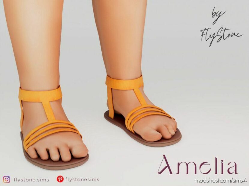 Sims 4 Female Shoes Mod: Amelia – Toddler Leather Sandals With Stripes (Featured)