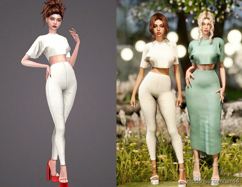 Sims 4 Adult Mod: Clothes SET276 - Long Skirt & T-Shirt & Leggings (Featured)