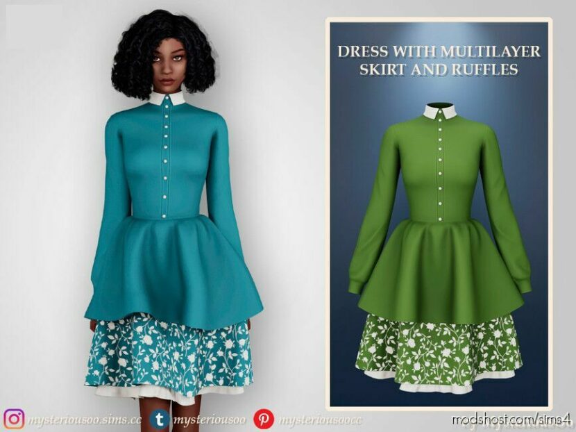 Sims 4 Adult Clothes Mod: Dress With Multilayer Skirt And Ruffles (Featured)