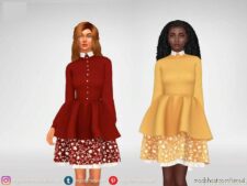 Sims 4 Adult Clothes Mod: Dress With Multilayer Skirt And Ruffles (Image #2)