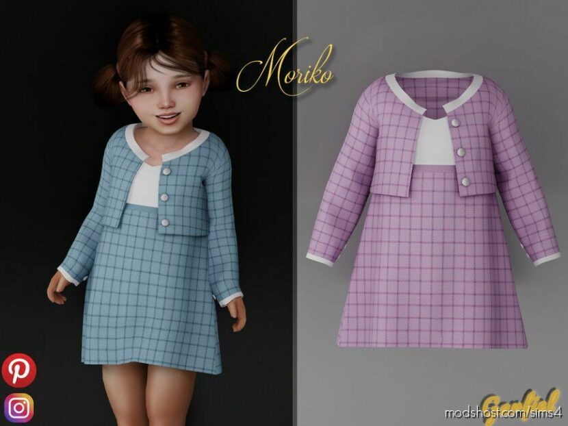 Sims 4 Kid Clothes Mod: Moriko – A Plaid Unbuttoned Jacket And Skirt (Featured)