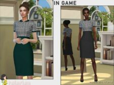 Sims 4 Dress Clothes Mod: Genevieve Dress Houndstooth (Image #2)