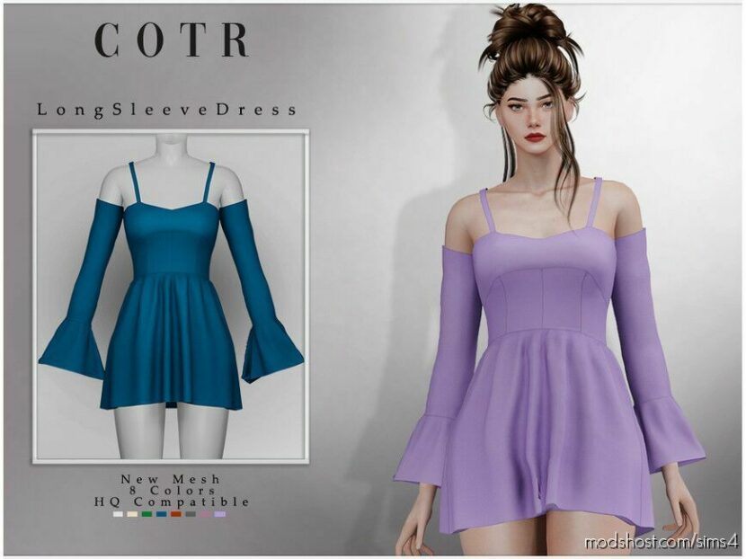 Sims 4 Teen Clothes Mod: Long Sleeve Dress D-241 (Featured)