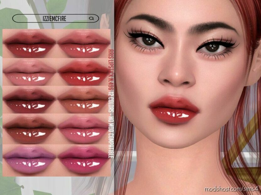 Sims 4 Lipstick Makeup Mod: IMF Aris Lipstick N.496 (Featured)