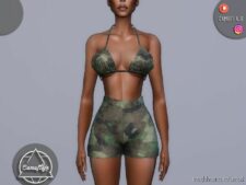 Sims 4 Female Clothes Mod: SET 309 – Camouflage Bikini top, bottoms & shorts (Image #2)