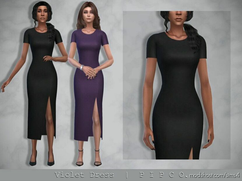 Sims 4 Formal Clothes Mod: Violet Dress. (Featured)