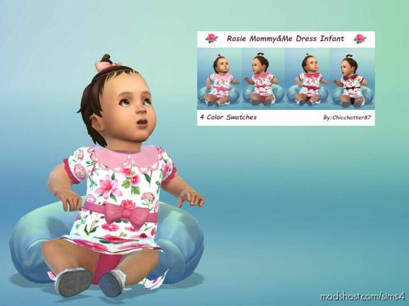 Sims 4 Kid Clothes Mod: Rosie Mommy&Me Dress Infant (Featured)