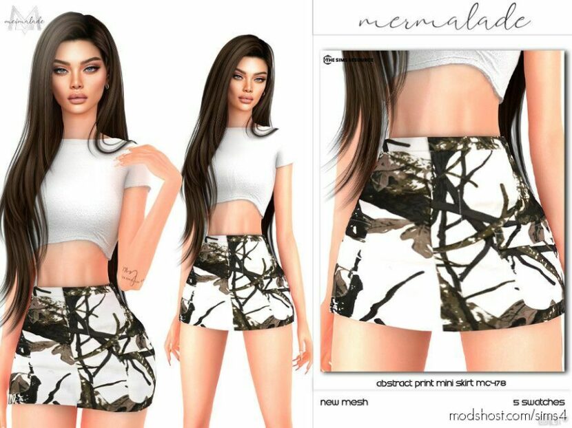 Sims 4 Teen Clothes Mod: Abstract Print Mini Skirt MC478 (Featured)