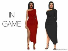 Sims 4 Elder Clothes Mod: Carmen – Asymmetric Slit Dress (Image #2)