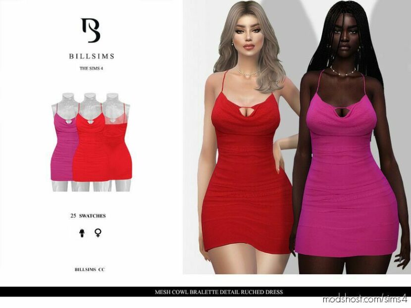 Sims 4 Adult Clothes Mod: Mesh Cowl Bralette Detail Ruched Dress (Featured)