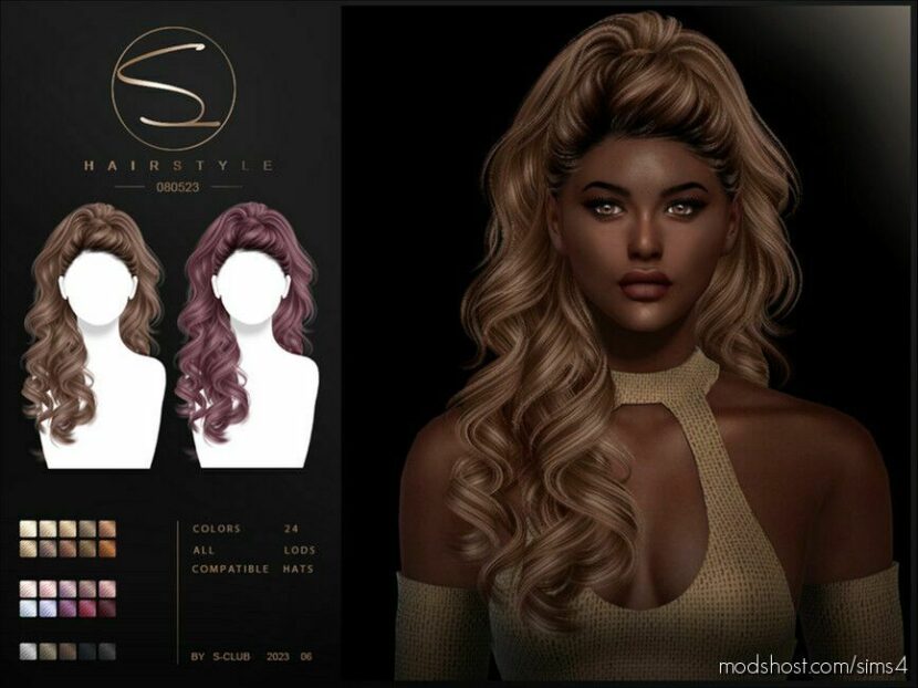 Sims 4 Female Mod: Long Wavy Hairstyle Lila (080623) By S-Club (Featured)