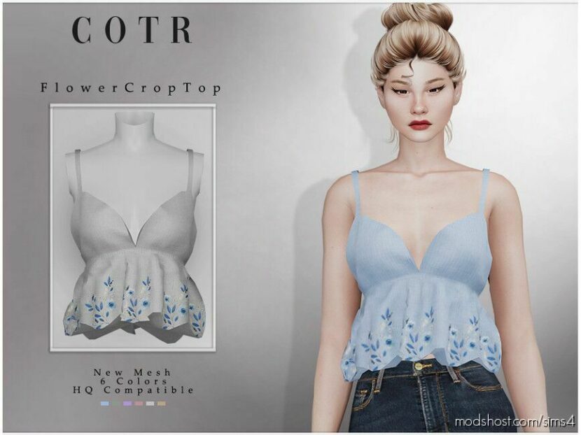 Sims 4 Everyday Clothes Mod: Flower Crop TOP T-451 (Featured)