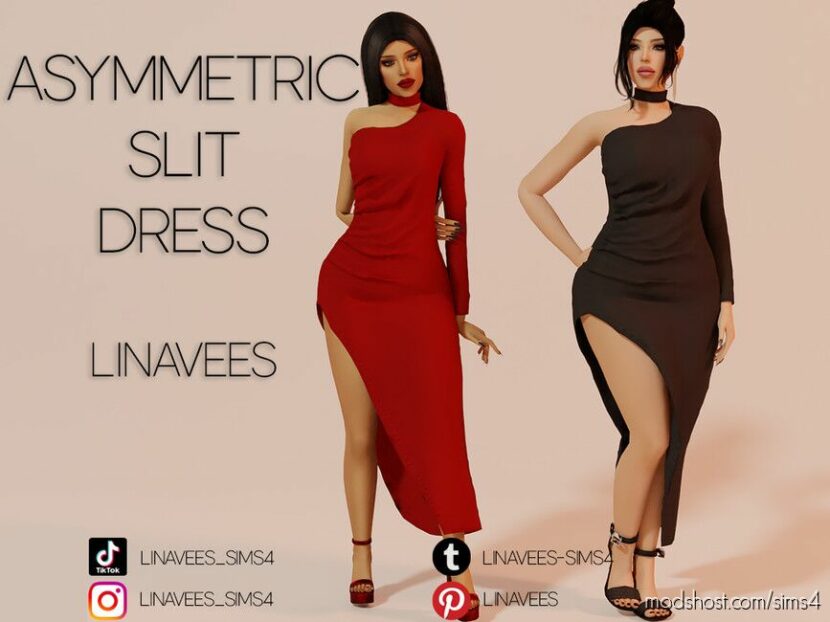 Sims 4 Elder Clothes Mod: Carmen – Asymmetric Slit Dress (Featured)