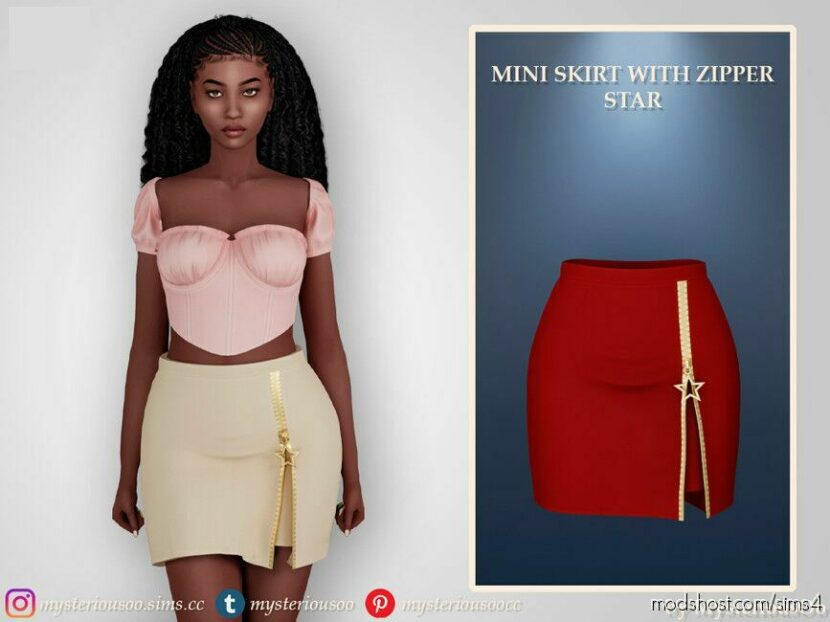 Sims 4 Adult Clothes Mod: Mini Skirt With Zipper Star (Featured)