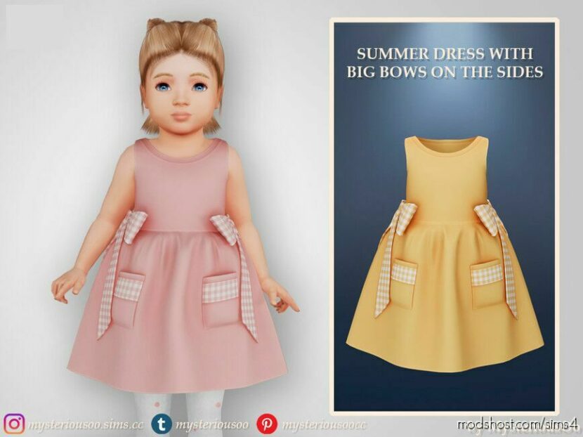 Sims 4 Female Clothes Mod: Summer Dress With BIG Bows ON The Sides (Featured)