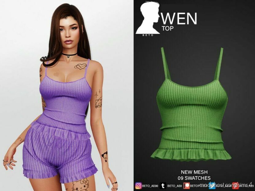 Sims 4 Sleepwear Clothes Mod: WEN SET (TOP & Shorts) (Featured)