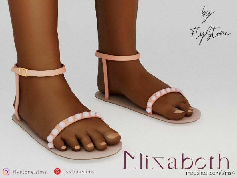 Sims 4 Female Shoes Mod: Elizabeth – Child Sandals With Straps And Pearls (Featured)