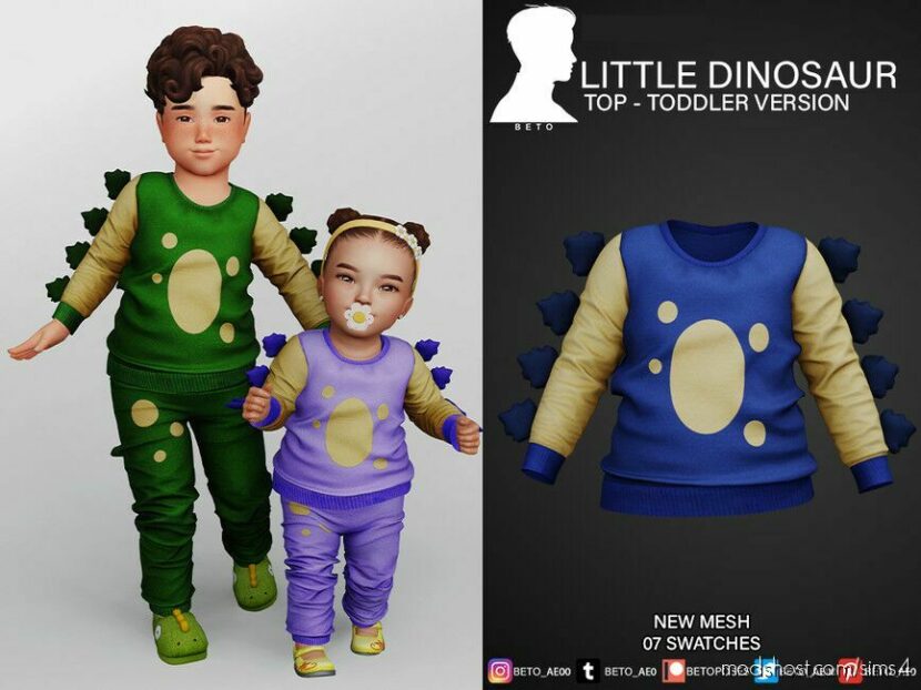 Sims 4 Female Clothes Mod: Little Dinosaur SET – Toddler & Infant (Featured)