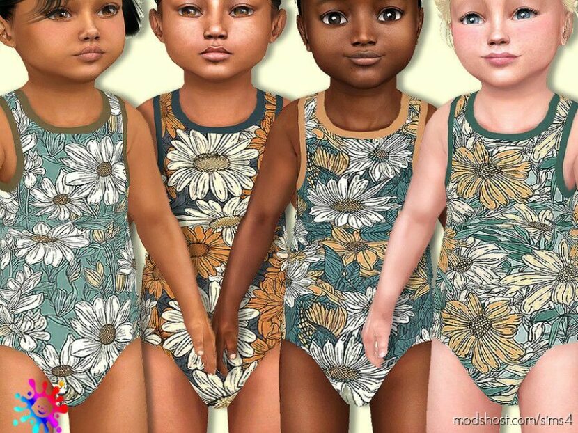 Sims 4 Female Clothes Mod: Toddler Retro Daisies Onesie (Featured)