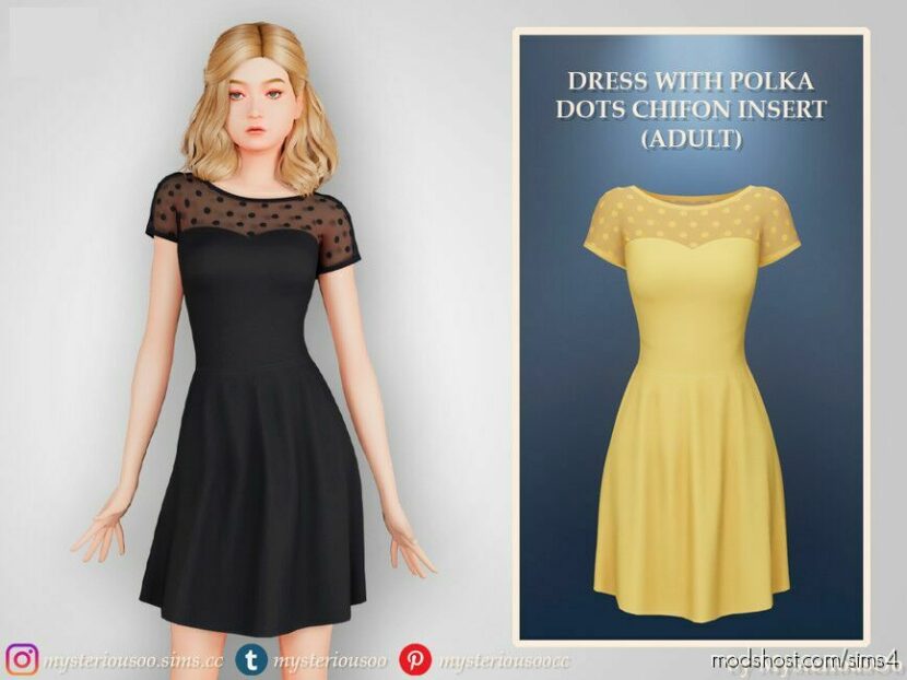 Sims 4 Teen Clothes Mod: Dress With Polka Dots Chifon Insert Adult (Featured)