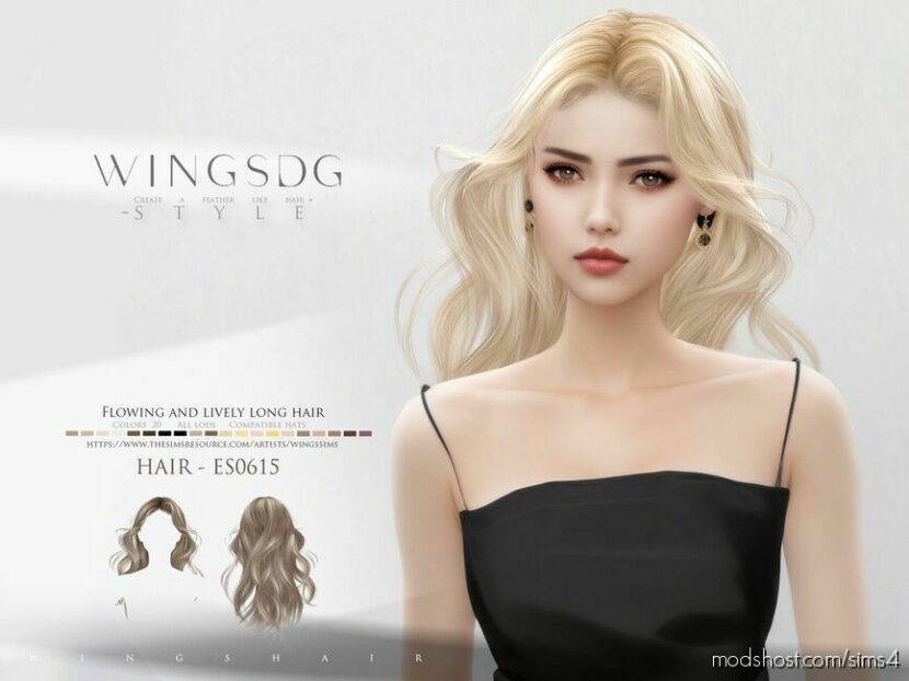 Sims 4 Female Mod: Wings Flowing And Lively Long Hair ES0615 (Featured)