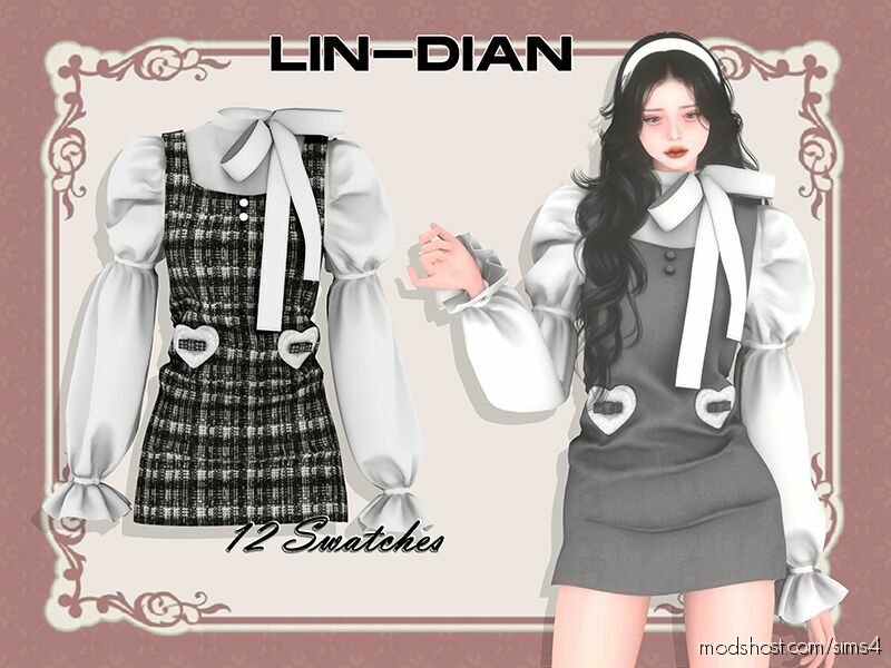 Sims 4 Elder Clothes Mod: Puff Sleeve Suspender Dress (Featured)