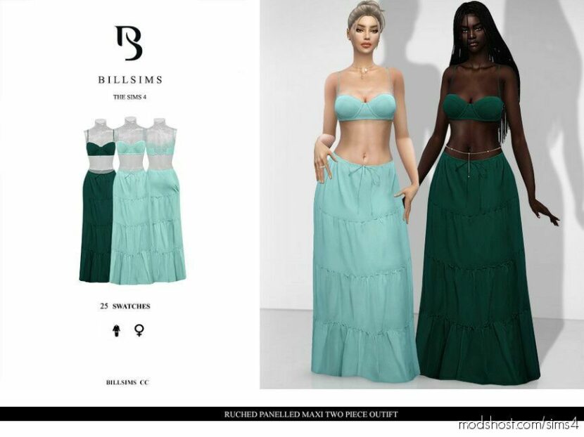 Sims 4 Adult Clothes Mod: Ruched Panelled Maxi TWO Piece Outfit (Featured)