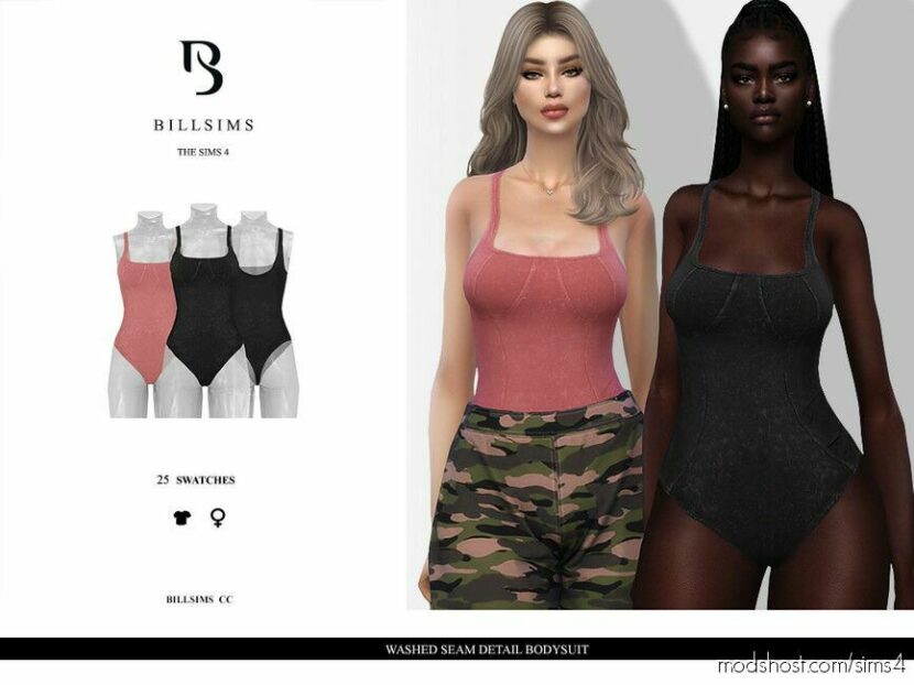 Sims 4 Adult Clothes Mod: Washed Seam Detail Bodysuit (Featured)