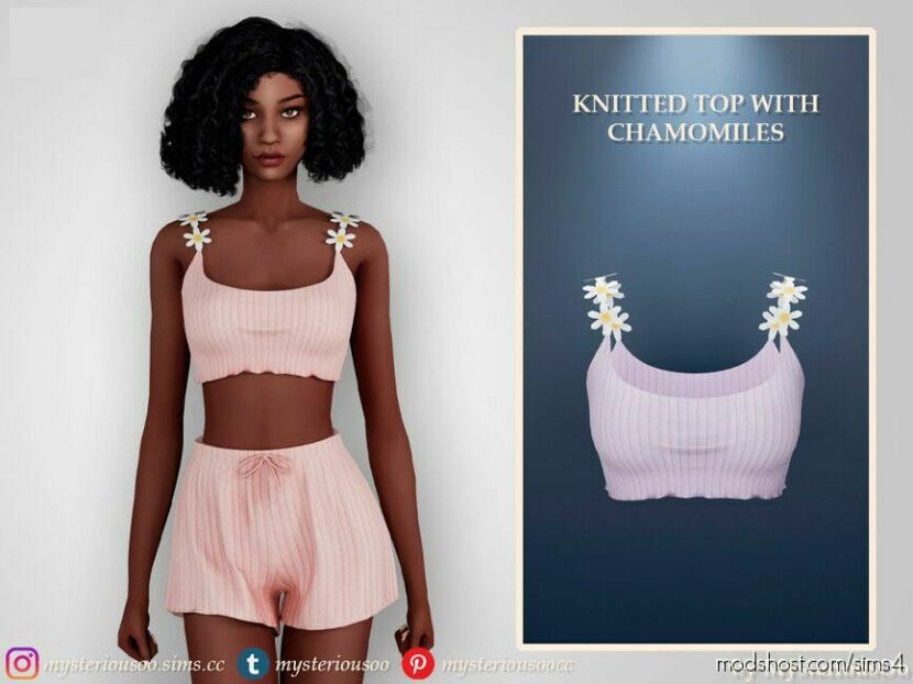 Sims 4 Everyday Clothes Mod: Knitted TOP With Chamomiles (Featured)