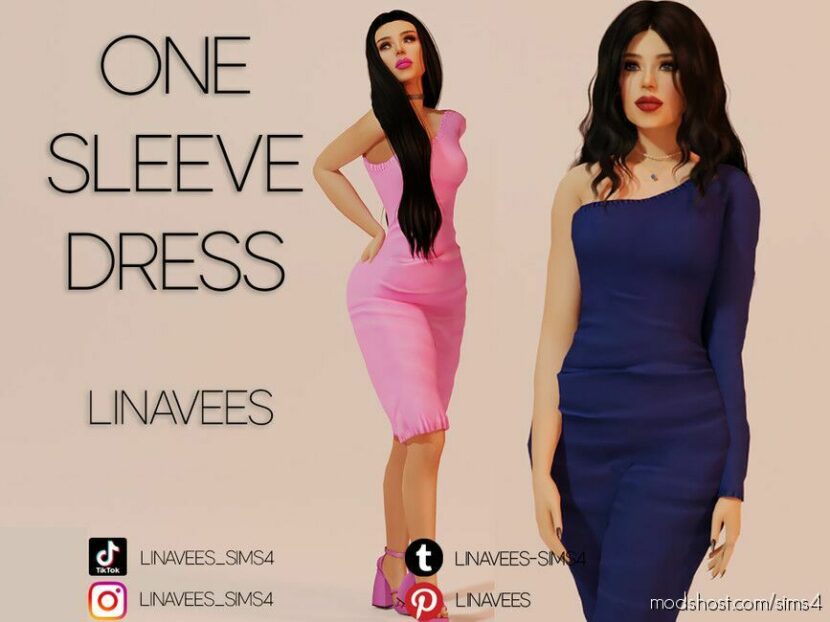 Sims 4 Teen Clothes Mod: Elsa – One-Sleeve Dress (Featured)