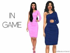 Sims 4 Teen Clothes Mod: Elsa – One-Sleeve Dress (Image #2)