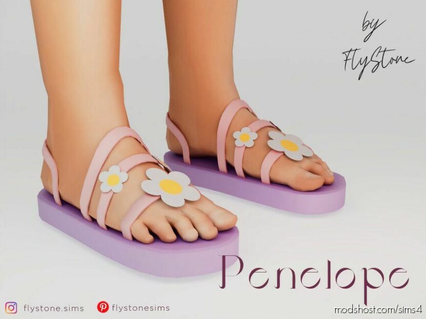 Sims 4 Female Shoes Mod: Penelope – Child Sandals With Flowers (Featured)