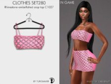 Sims 4 Adult Mod: Rhinestone-Embellished Crop TOP & Mini Skirt - Clothes SET280 (Image #3)