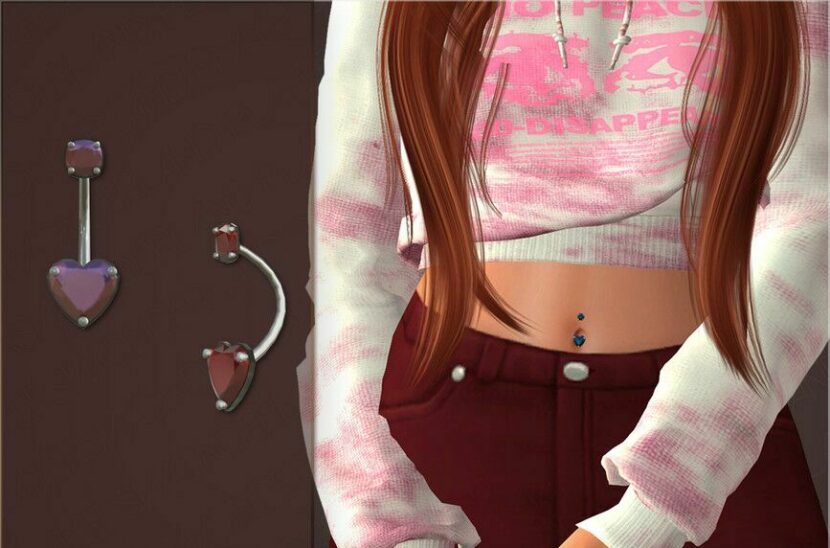 Sims 4 Female Accessory Mod: Heart Gemstone Belly Piercing (Featured)