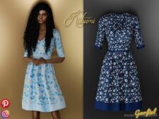 Sims 4 Elder Clothes Mod: Katsumi – Dress With Floral Pattern (Image #2)