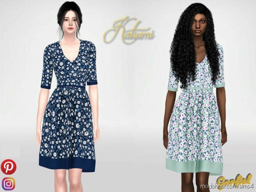 Sims 4 Elder Clothes Mod: Katsumi – Dress With Floral Pattern (Featured)