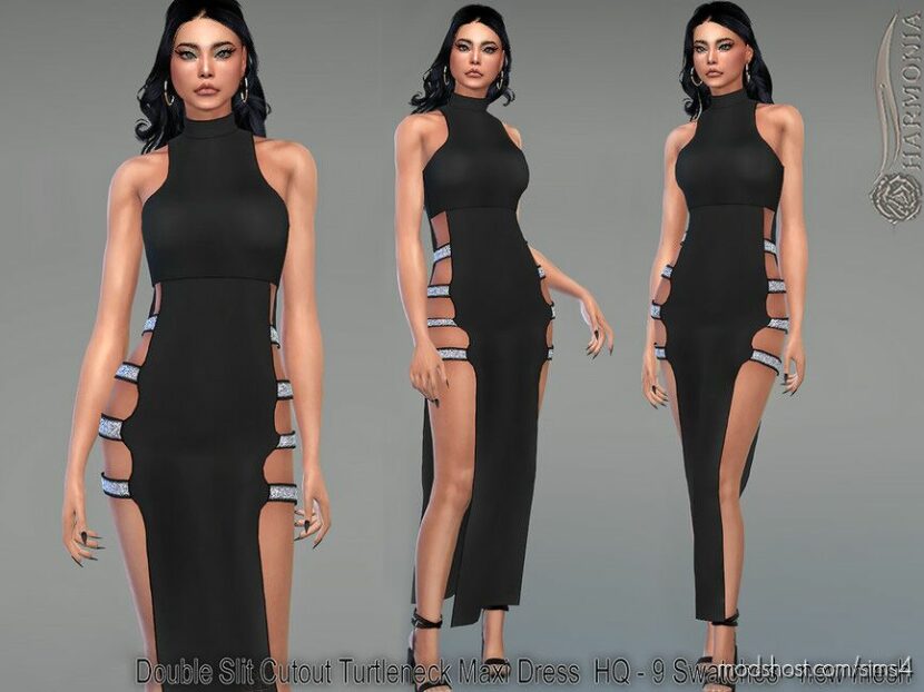 Sims 4 Adult Clothes Mod: Double Slit Cutout Turtleneck Maxi Dress (Featured)