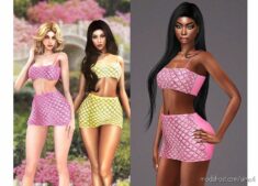 Sims 4 Adult Mod: Rhinestone-Embellished Crop TOP & Mini Skirt - Clothes SET280 (Featured)