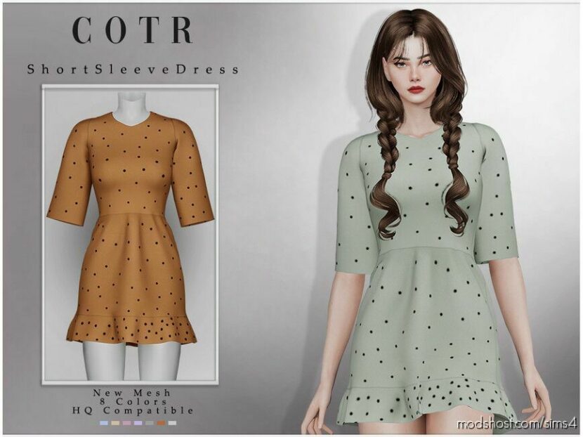 Sims 4 Female Clothes Mod: Short Sleeve Dress D-244 (Featured)