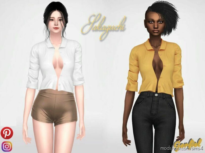 Sims 4 Teen Clothes Mod: Sakaguchi – Short Shirt With Rolled UP Sleeve (Featured)