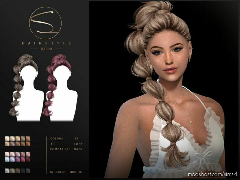 Sims 4 Female Mod: Bubble Braid Hairstyle Cassie (040623) By S-Club (Featured)