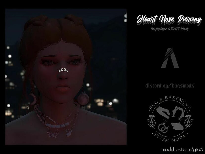 GTA 5 Player Mod: Heart Nose Piercing (Glow In The Dark) MP Female (Featured)