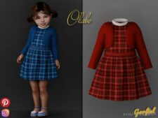 Sims 4 Kid Clothes Mod: Okabe – Cute Plaid Dress With Jacket (Featured)