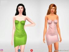 Sims 4 Elder Clothes Mod: Shiny Dress With Chains And Crystals (Image #2)